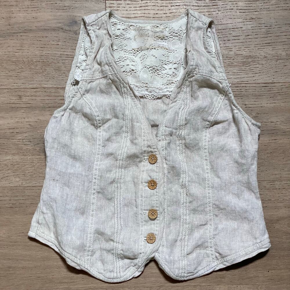 Linen & Lace Coastal Cowgirl Chic Coldwater Creek Button Front Multimedia Vest